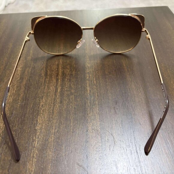 Women's Like New, Gold & Brown Tinted Round Cat Eye Sunglasses - Picture 4 of 7